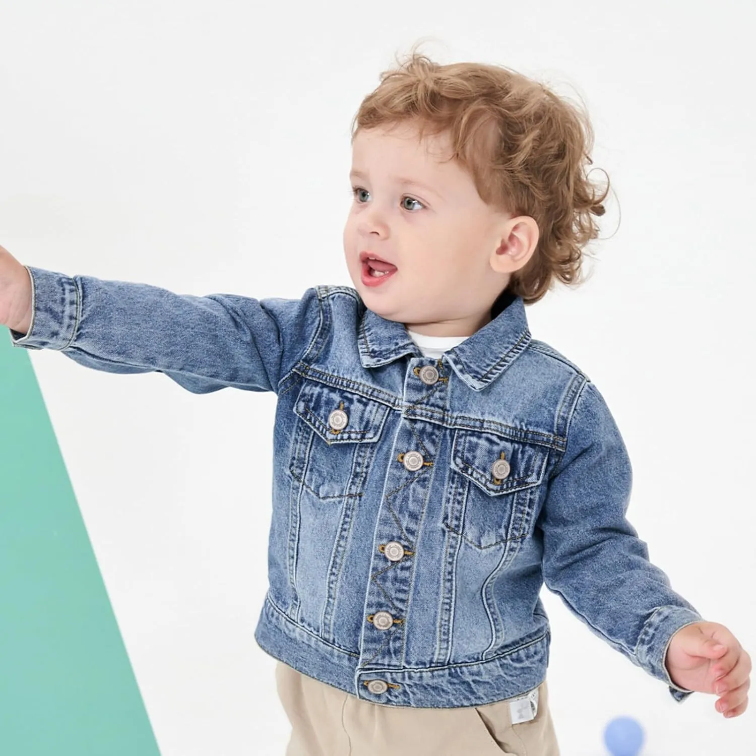 famuka Little Boy Girl White Denim Jacket Unisex Baby Button Down Jeans Coats Cowboy Outerwear
