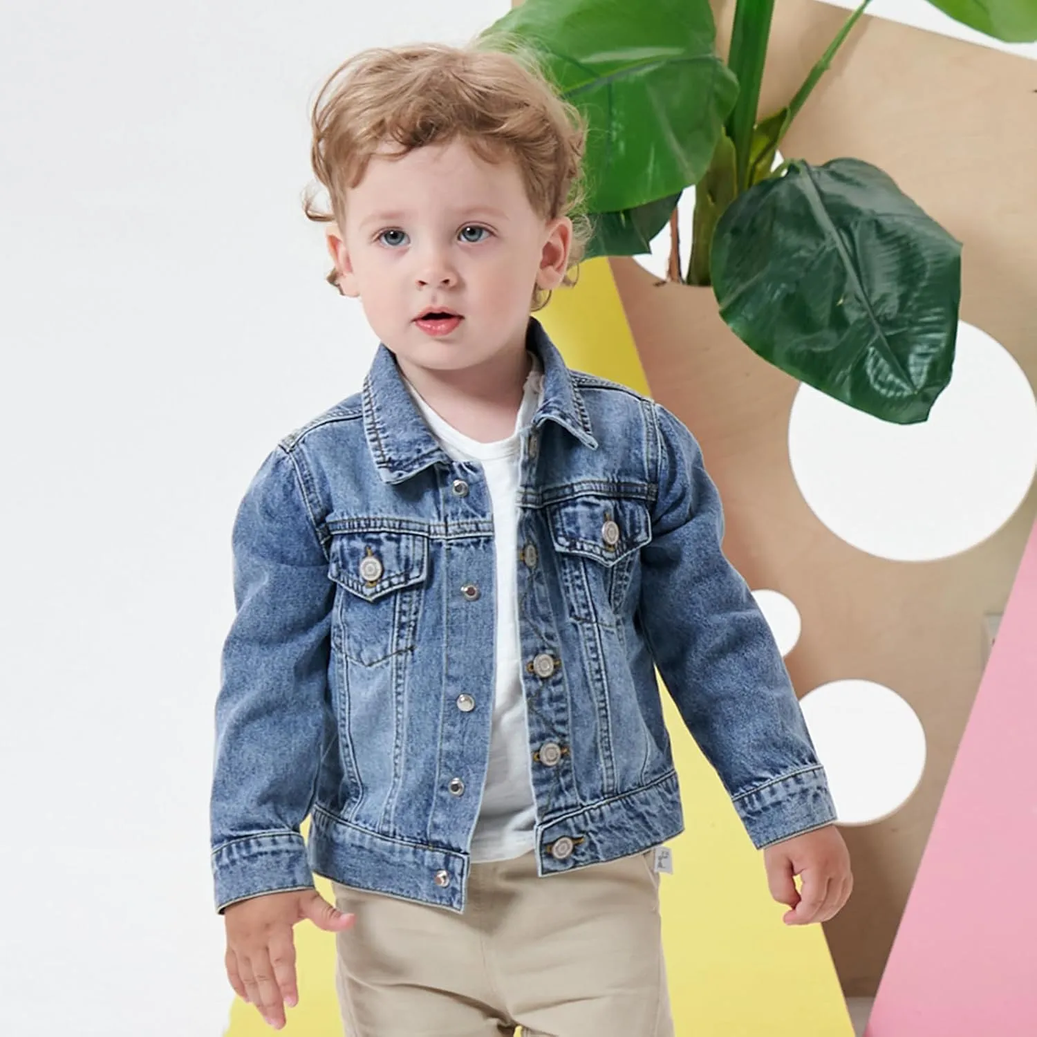 famuka Little Boy Girl White Denim Jacket Unisex Baby Button Down Jeans Coats Cowboy Outerwear