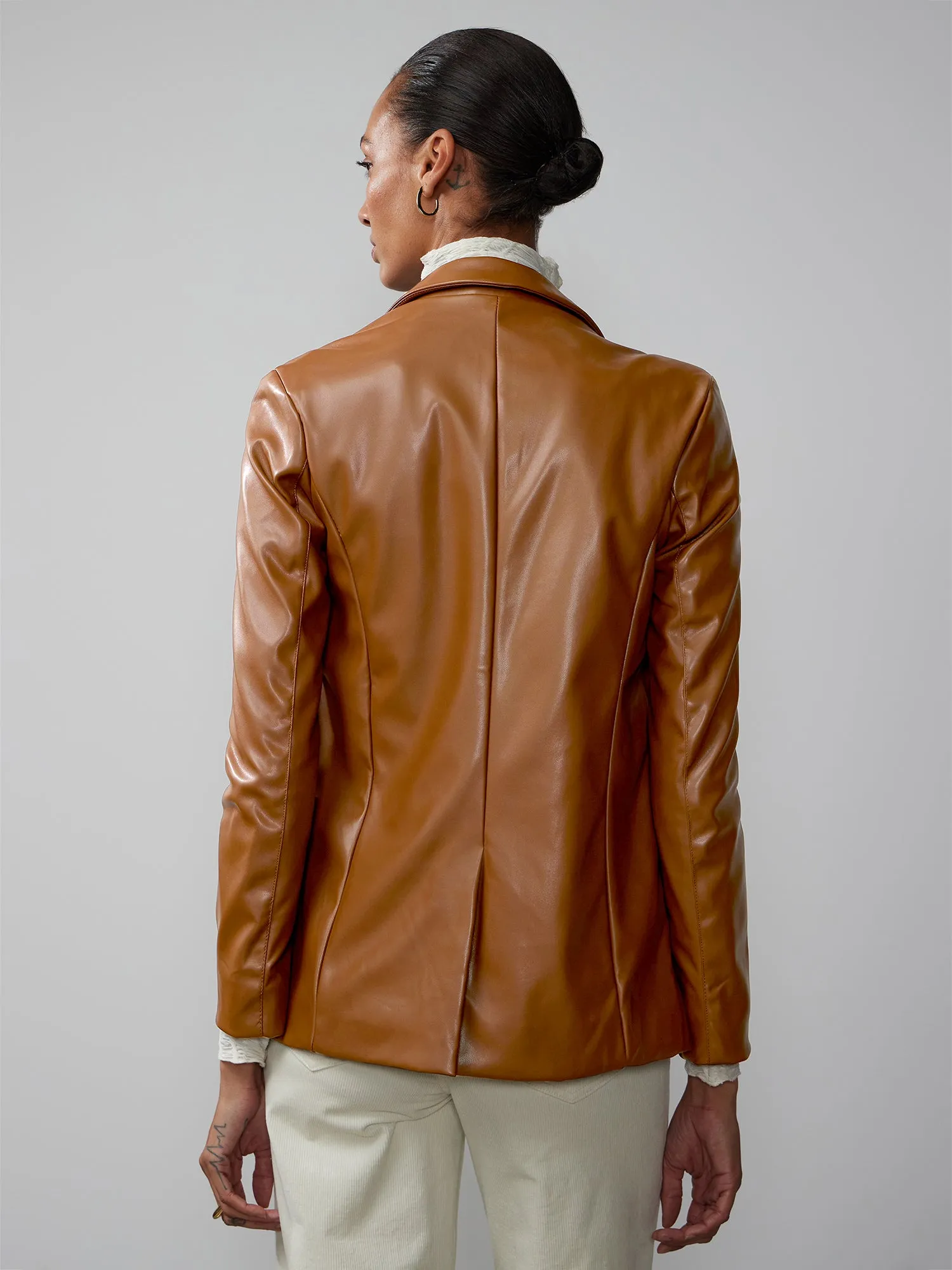 Faux Leather Double Breasted Blazer