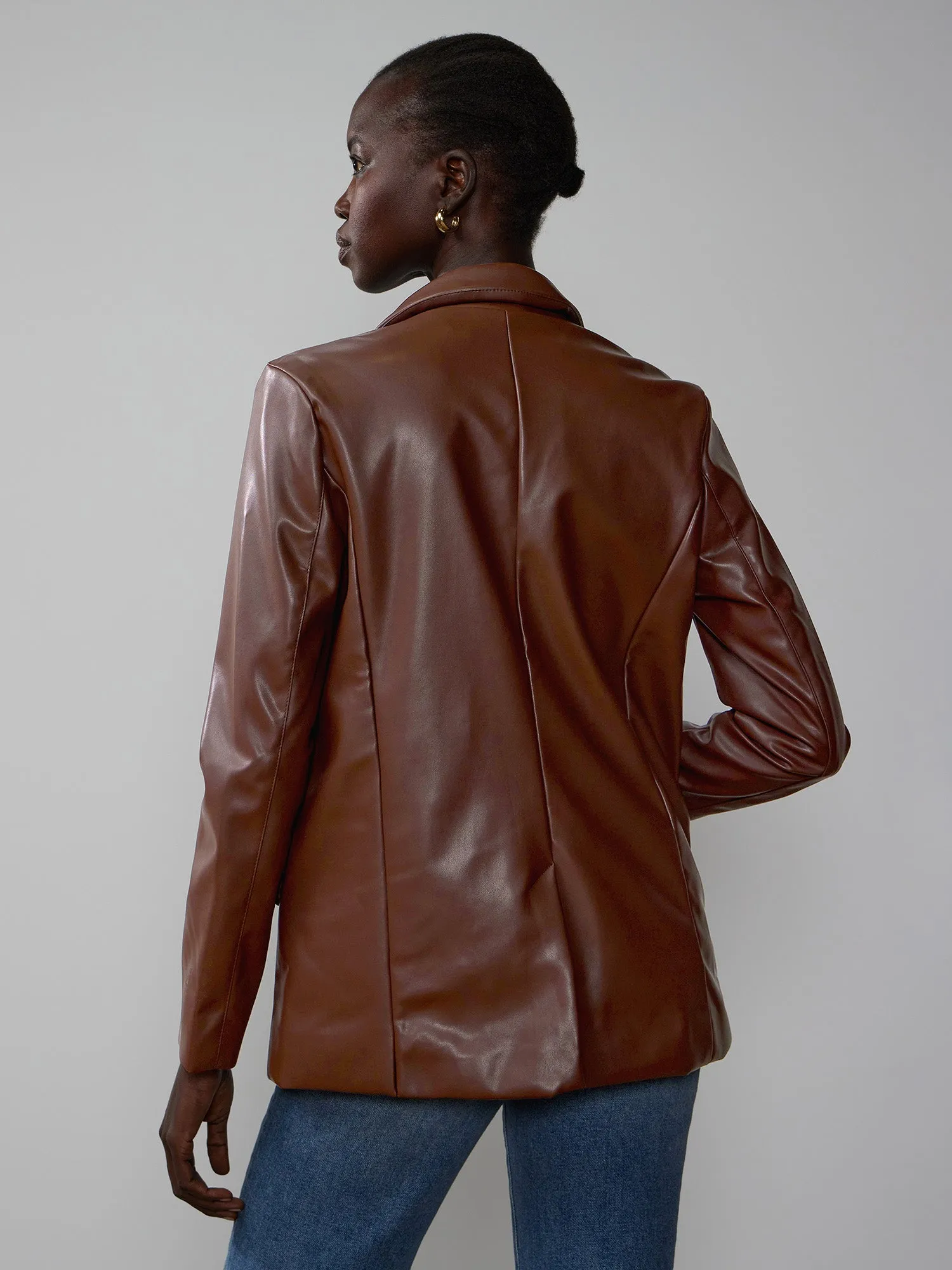 Faux Leather Double Breasted Blazer