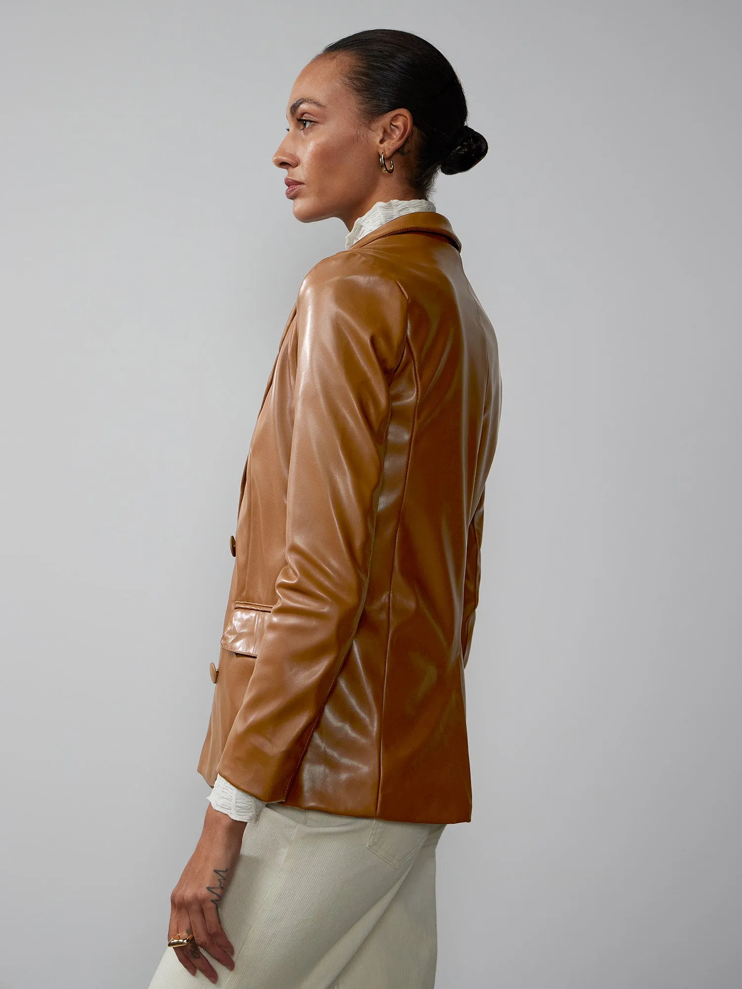 Faux Leather Double Breasted Blazer