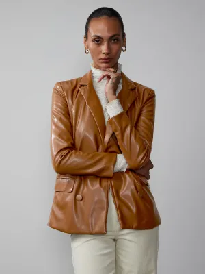 Faux Leather Double Breasted Blazer
