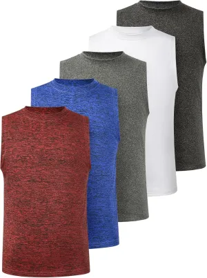 Femdouce 5 Pack Boys Workout Sleeveless Tank Tops Athletic Quick Dry Shirt Comfort Tagless Boy Tank Top Undershirts