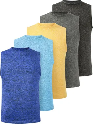 Femdouce 5 Pack Boys Workout Sleeveless Tank Tops Athletic Quick Dry Shirt Comfort Tagless Boy Tank Top Undershirts
