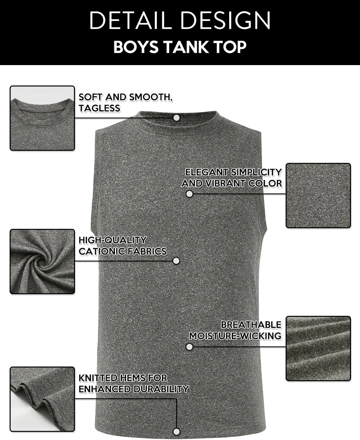 Femdouce 5 Pack Boys Workout Sleeveless Tank Tops Athletic Quick Dry Shirt Comfort Tagless Boy Tank Top Undershirts