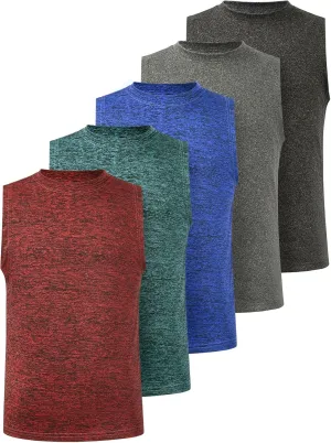 Femdouce 5 Pack Boys Workout Sleeveless Tank Tops Athletic Quick Dry Shirt Comfort Tagless Boy Tank Top Undershirts