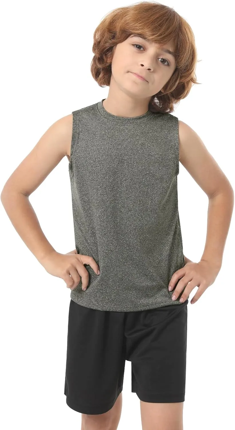 Femdouce 5 Pack Boys Workout Sleeveless Tank Tops Athletic Quick Dry Shirt Comfort Tagless Boy Tank Top Undershirts