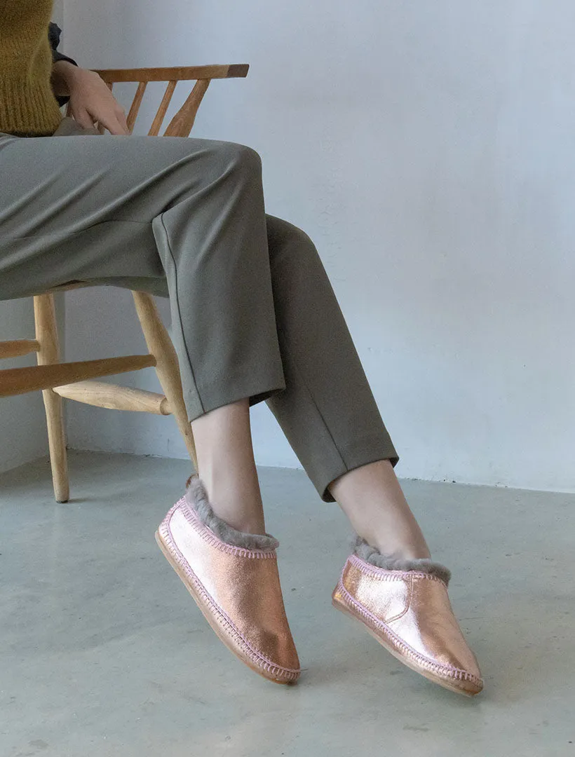 Fuyu Crochet Sheepskin Slipper Boots Copper Shimmer