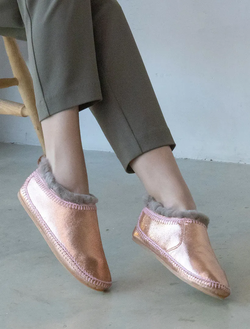 Fuyu Crochet Sheepskin Slipper Boots Copper Shimmer