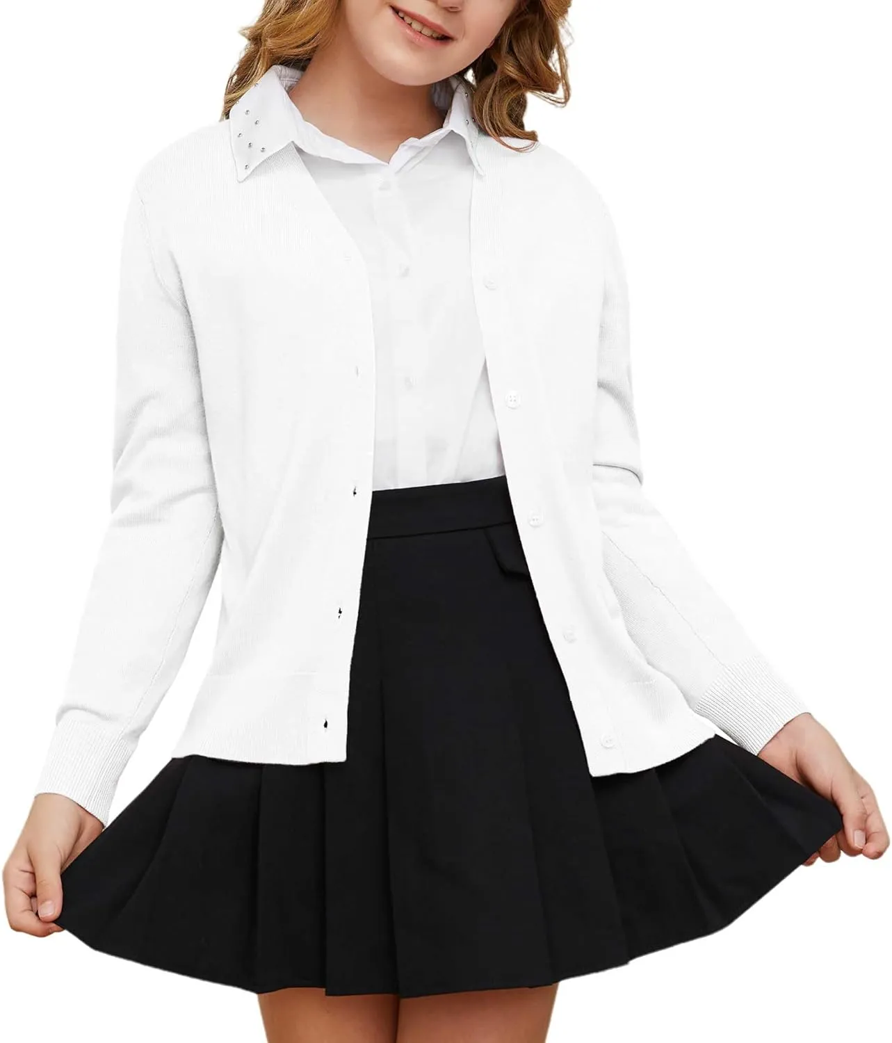 Girls' Cardigan Sweaters Button Up School Uniform Knit Cardigan for Girls
