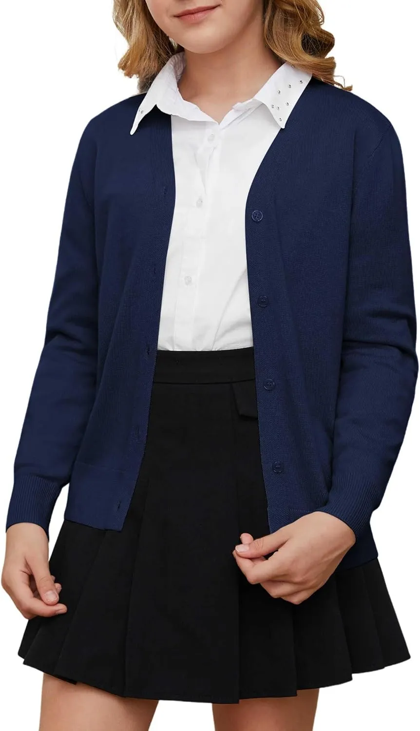 Girls' Cardigan Sweaters Button Up School Uniform Knit Cardigan for Girls