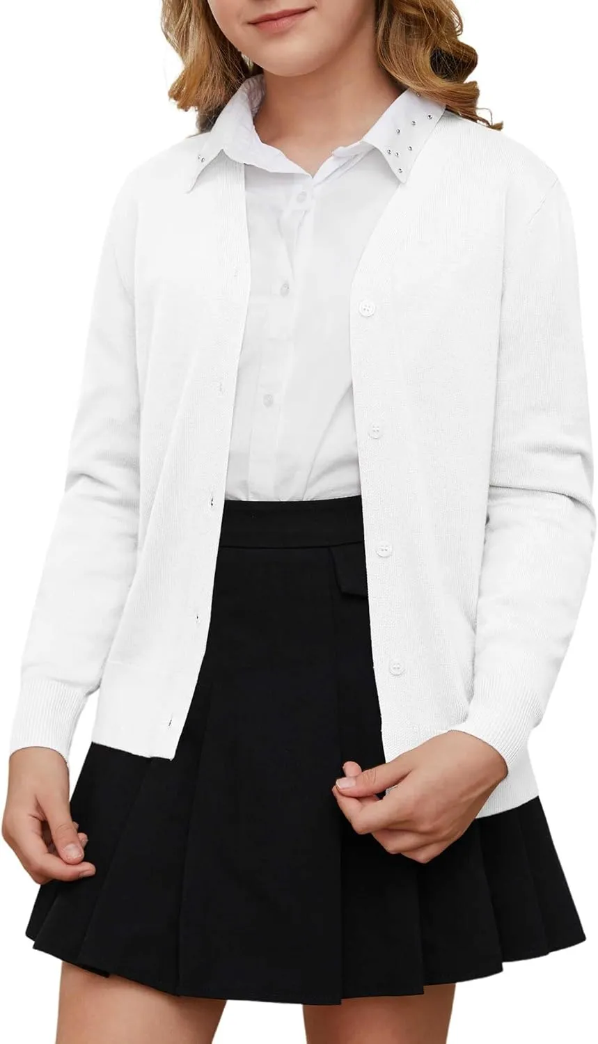 Girls' Cardigan Sweaters Button Up School Uniform Knit Cardigan for Girls