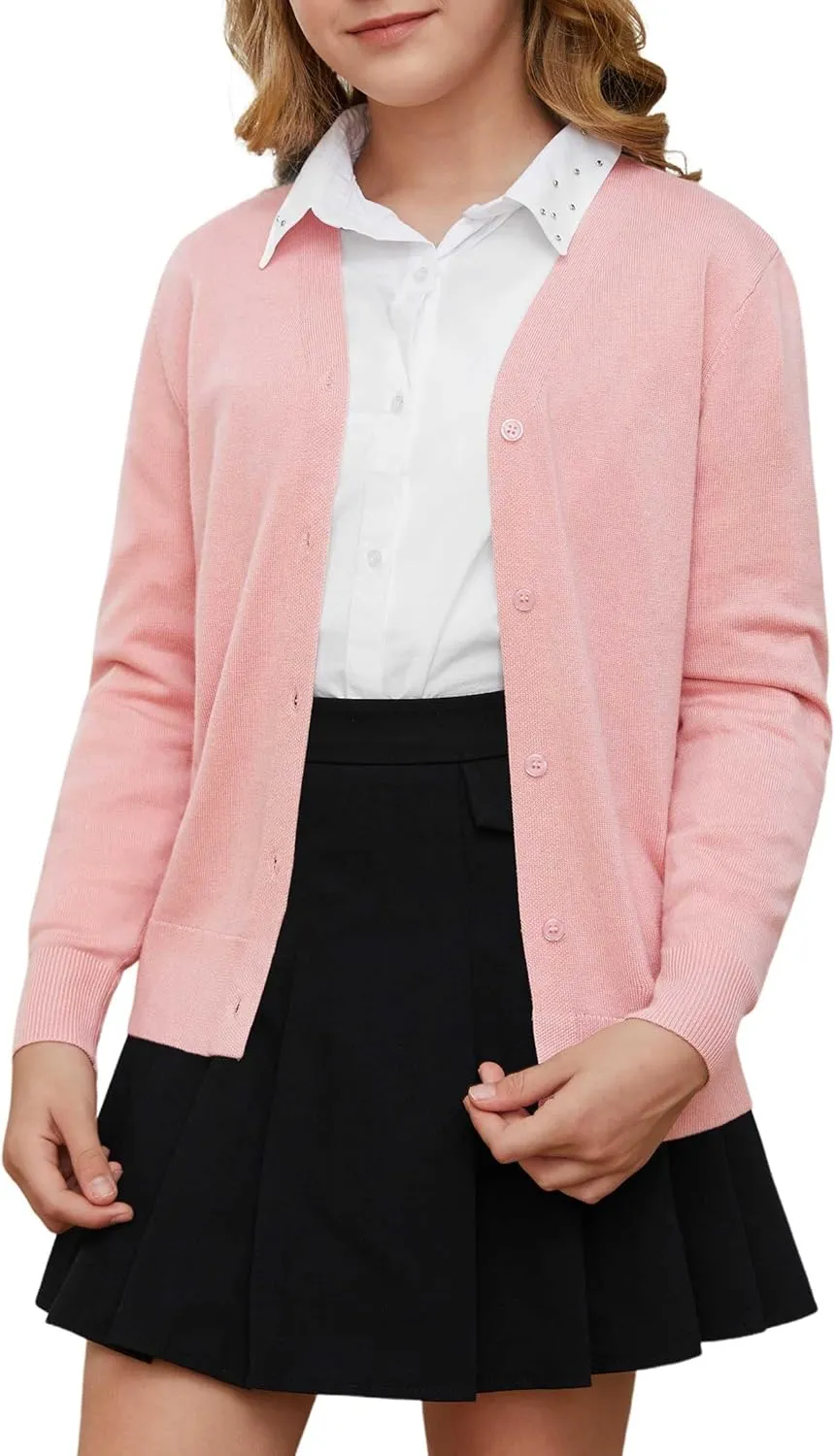 Girls' Cardigan Sweaters Button Up School Uniform Knit Cardigan for Girls