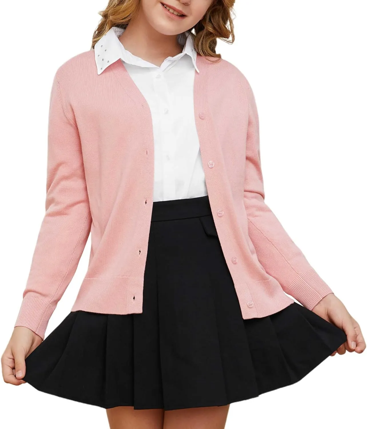 Girls' Cardigan Sweaters Button Up School Uniform Knit Cardigan for Girls