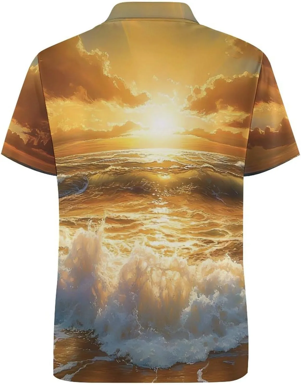 Golden Sunset Over The Ocean Mens Polo Shirts Quick Dry Short Sleeve T-shirts Slim Tennis Collared Tees Tops