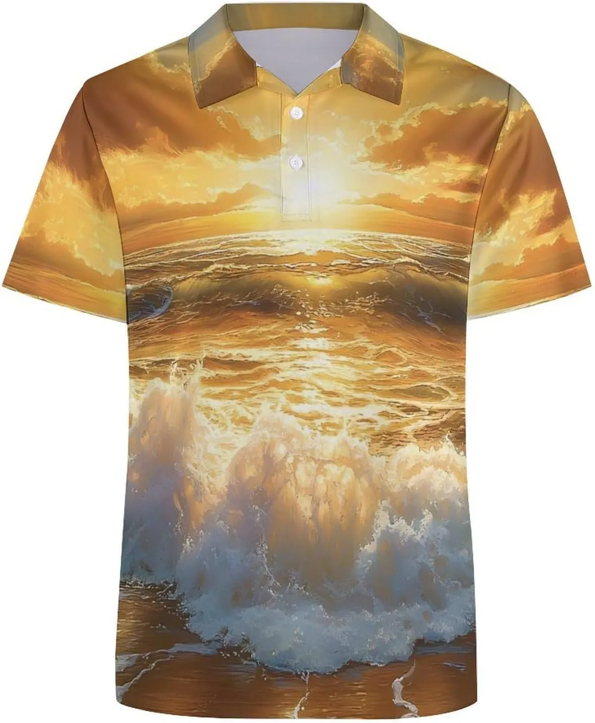 Golden Sunset Over The Ocean Mens Polo Shirts Quick Dry Short Sleeve T-shirts Slim Tennis Collared Tees Tops