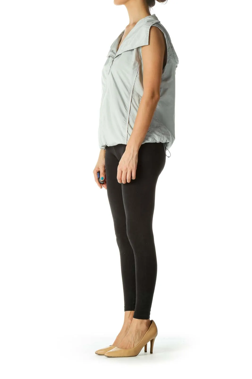 Gray Hooded Drawstring Mesh Lining Vest