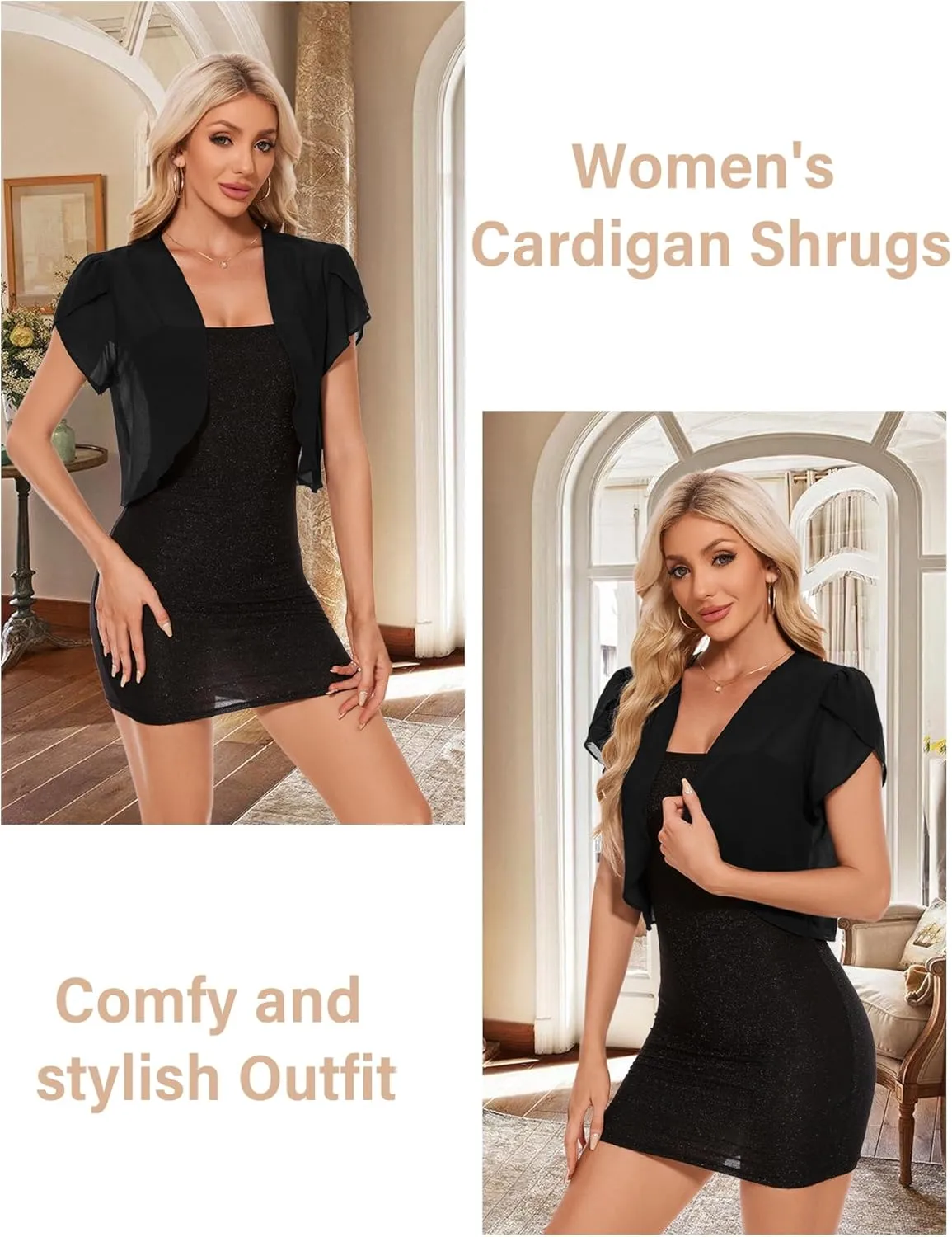 HANERDUN Women Bolero Shrug Summer Chiffon Cropped Cardigan Open Front Sheer Short Sleeve Cropped Cardigans