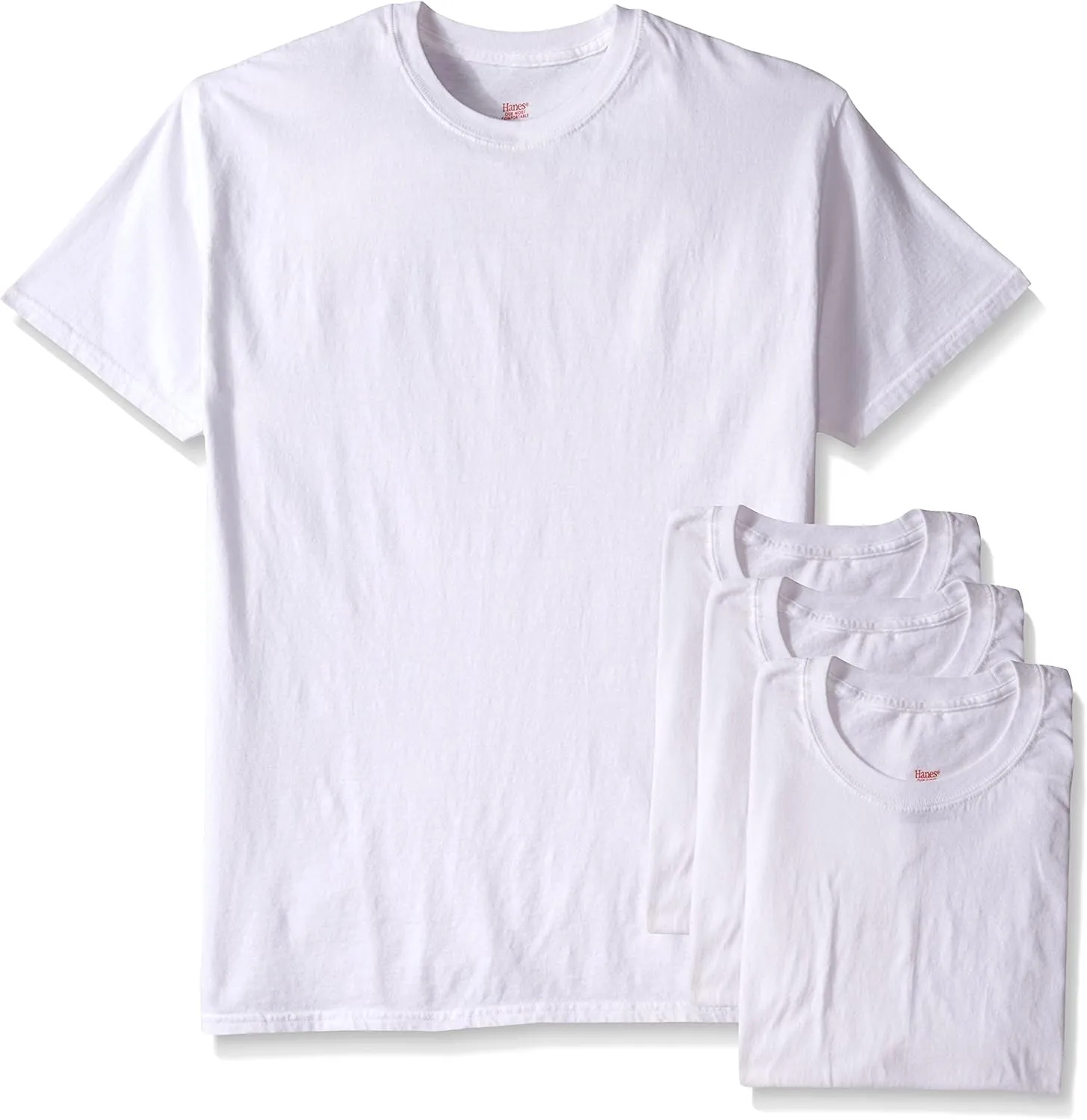Hanes Men's 5Pack Crew Neck Tagless White Undershirts Crewneck T-Shirts, L