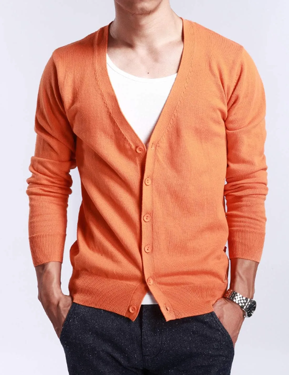 HaoMay Mens Slim Lightweight Cashmere V Neck Button Down Knit Cardigans Sweater
