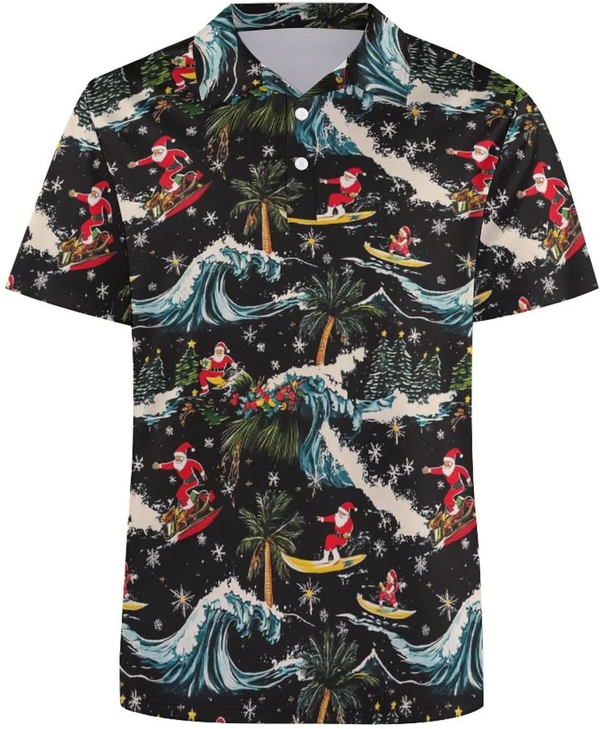 Hawaii Santa Surf Ski Palm Trees Mens Polo Shirts Quick Dry Short Sleeve T-shirts Slim Tennis Collared Tees Tops