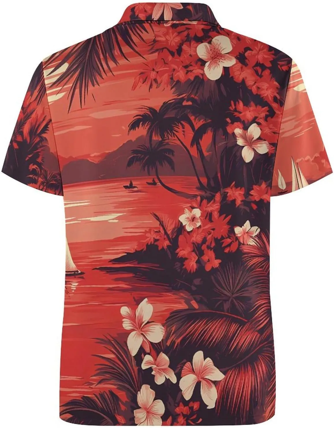 Hawaii Sunset Sailboat Palm Leaves Mens Polo Shirts Quick Dry Short Sleeve T-shirts Slim Tennis Collared Tees Tops