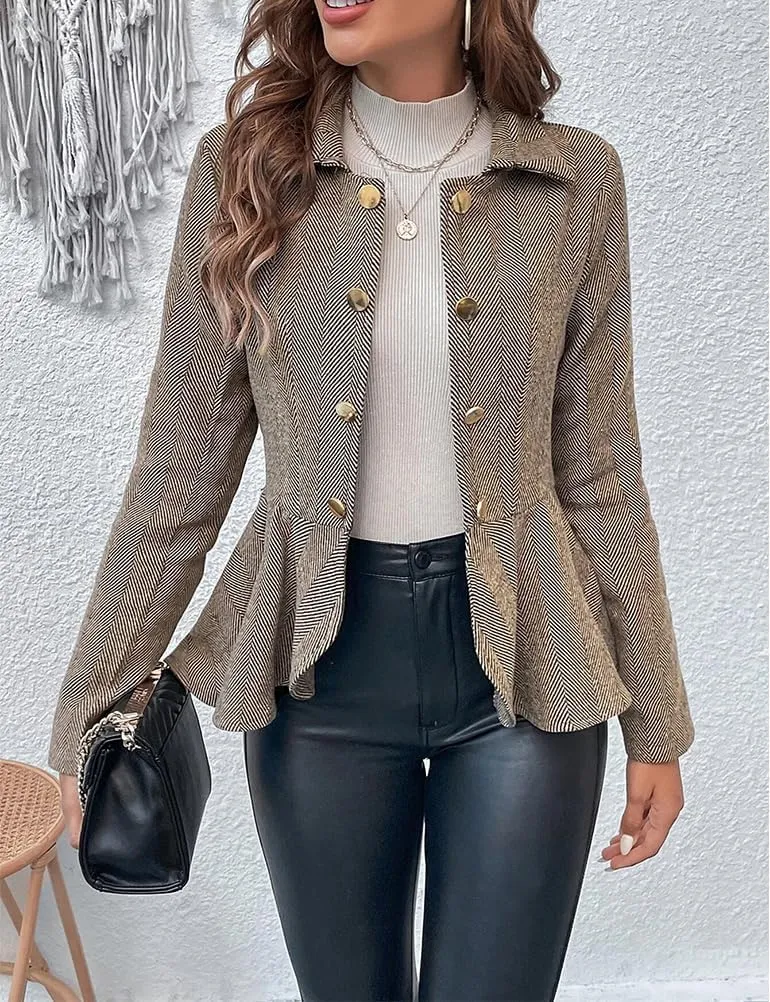 Herringbone Double Breasted Blazer Women Dressy Business Casual Work Suit Jacket Blazers for Women