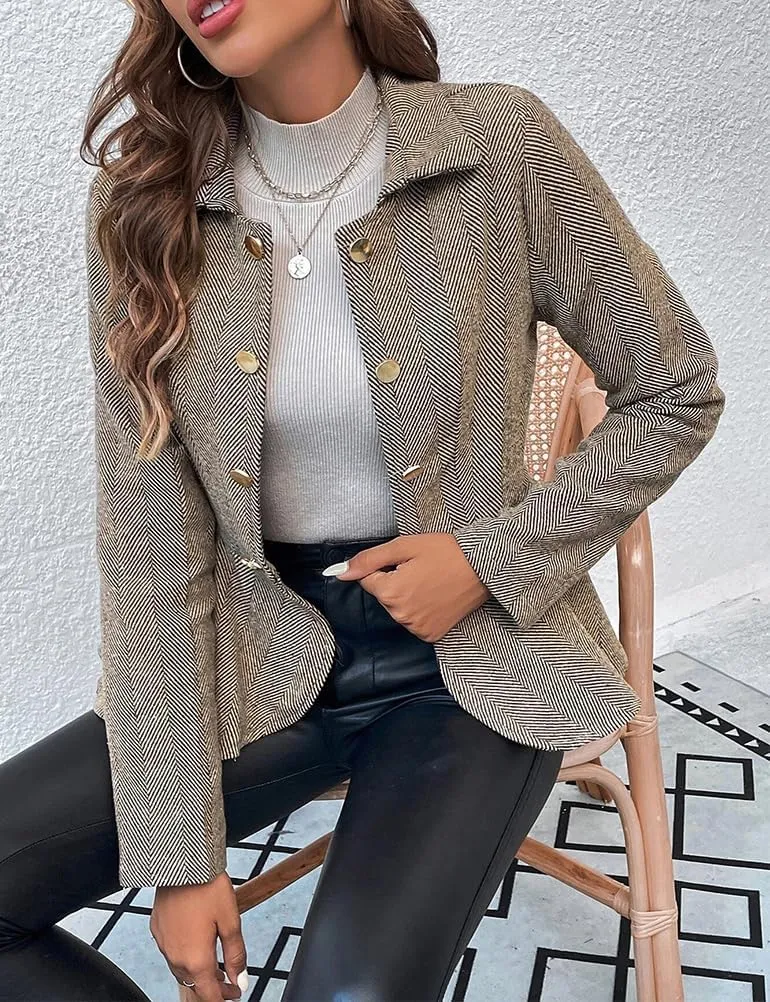 Herringbone Double Breasted Blazer Women Dressy Business Casual Work Suit Jacket Blazers for Women