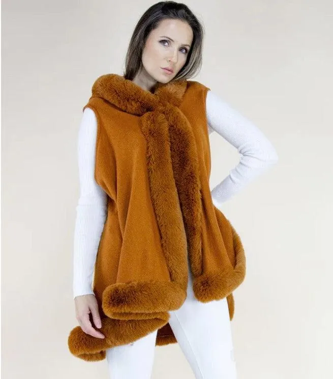 Hooded Faux Fur Swing Vests