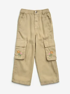 HOP Kids Beige Embroidered Straight - Fit High - Rise Jeans
