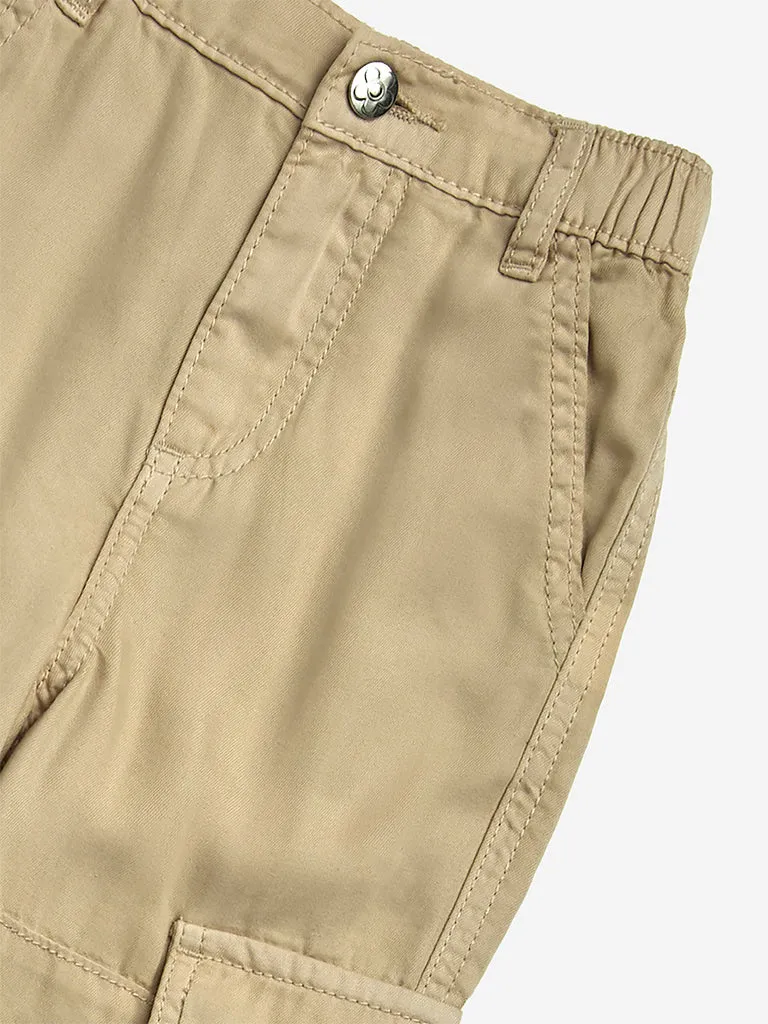 HOP Kids Beige Embroidered Straight - Fit High - Rise Jeans