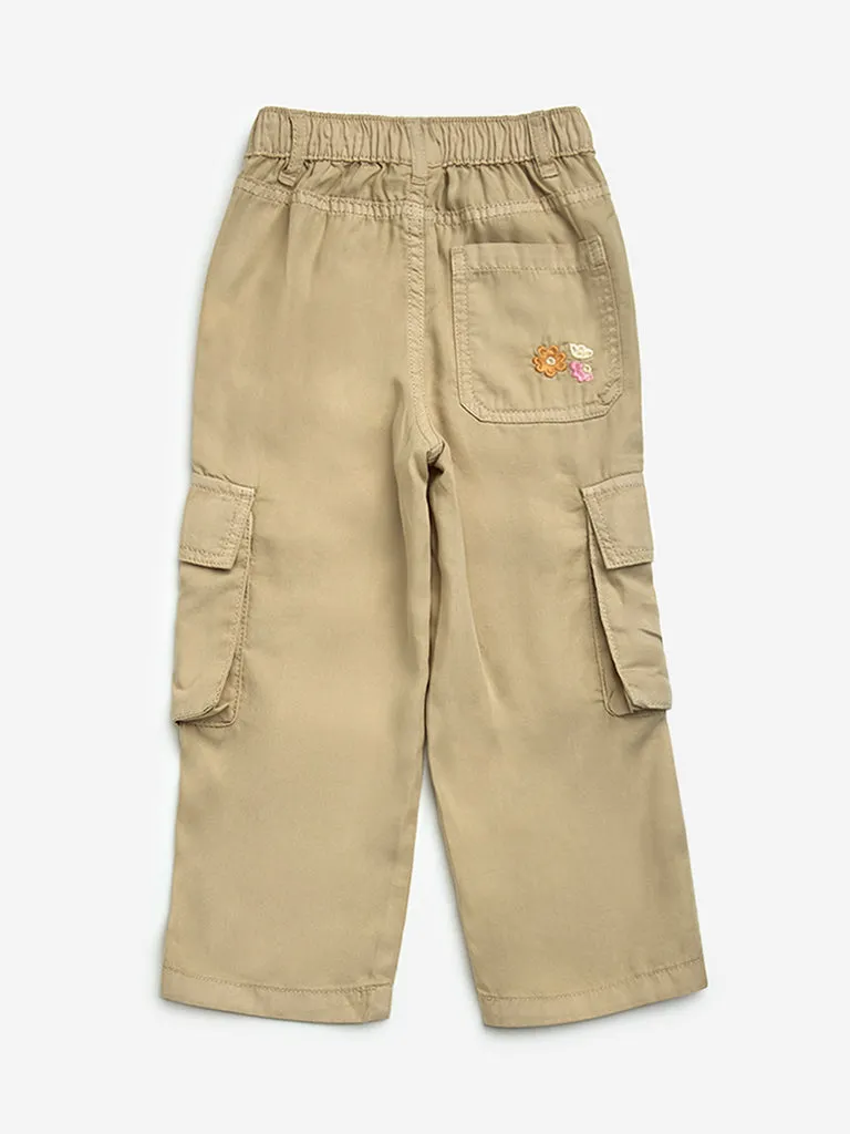 HOP Kids Beige Embroidered Straight - Fit High - Rise Jeans