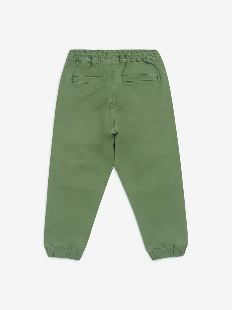 HOP Kids Olive Mid-Rise Cotton Joggers