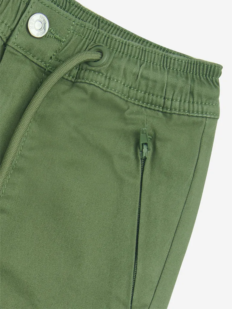HOP Kids Olive Mid-Rise Cotton Joggers