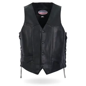 Hot Leathers VSM5008 USA Made Men's Black Western Style Side Lace Premium Leather Biker Vest