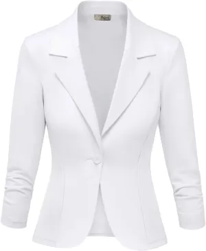 Hybrid & Company Women's Lightweight Casual Work Office Stretch Ponte Cardigan Blazer Jacket Made in USA