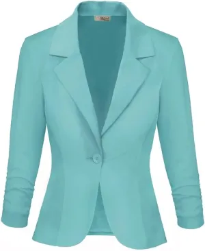 Hybrid & Company Women's Lightweight Casual Work Office Stretch Ponte Cardigan Blazer Jacket Made in USA