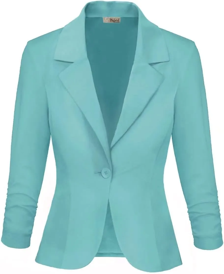 Hybrid & Company Women's Lightweight Casual Work Office Stretch Ponte Cardigan Blazer Jacket Made in USA