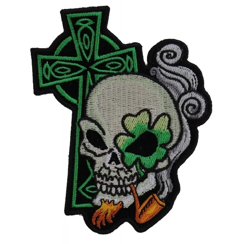 Irish Skull Cross Smoking Pipe Small Patch
