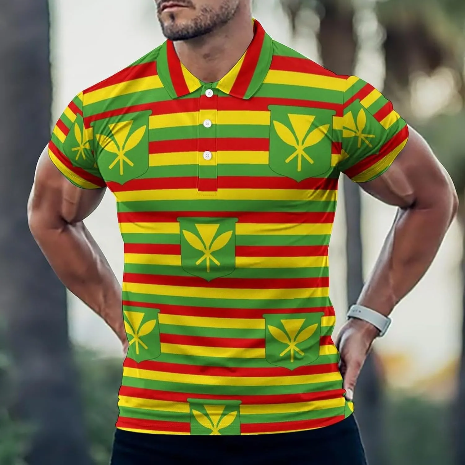 Kanaka Maoli Flag Hawaii Mens Polo Shirts Quick Dry Short Sleeve T-shirts Slim Tennis Collared Tees Tops