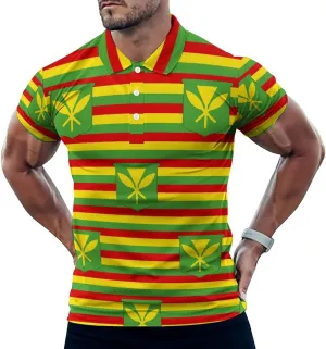 Kanaka Maoli Flag Hawaii Mens Polo Shirts Quick Dry Short Sleeve T-shirts Slim Tennis Collared Tees Tops