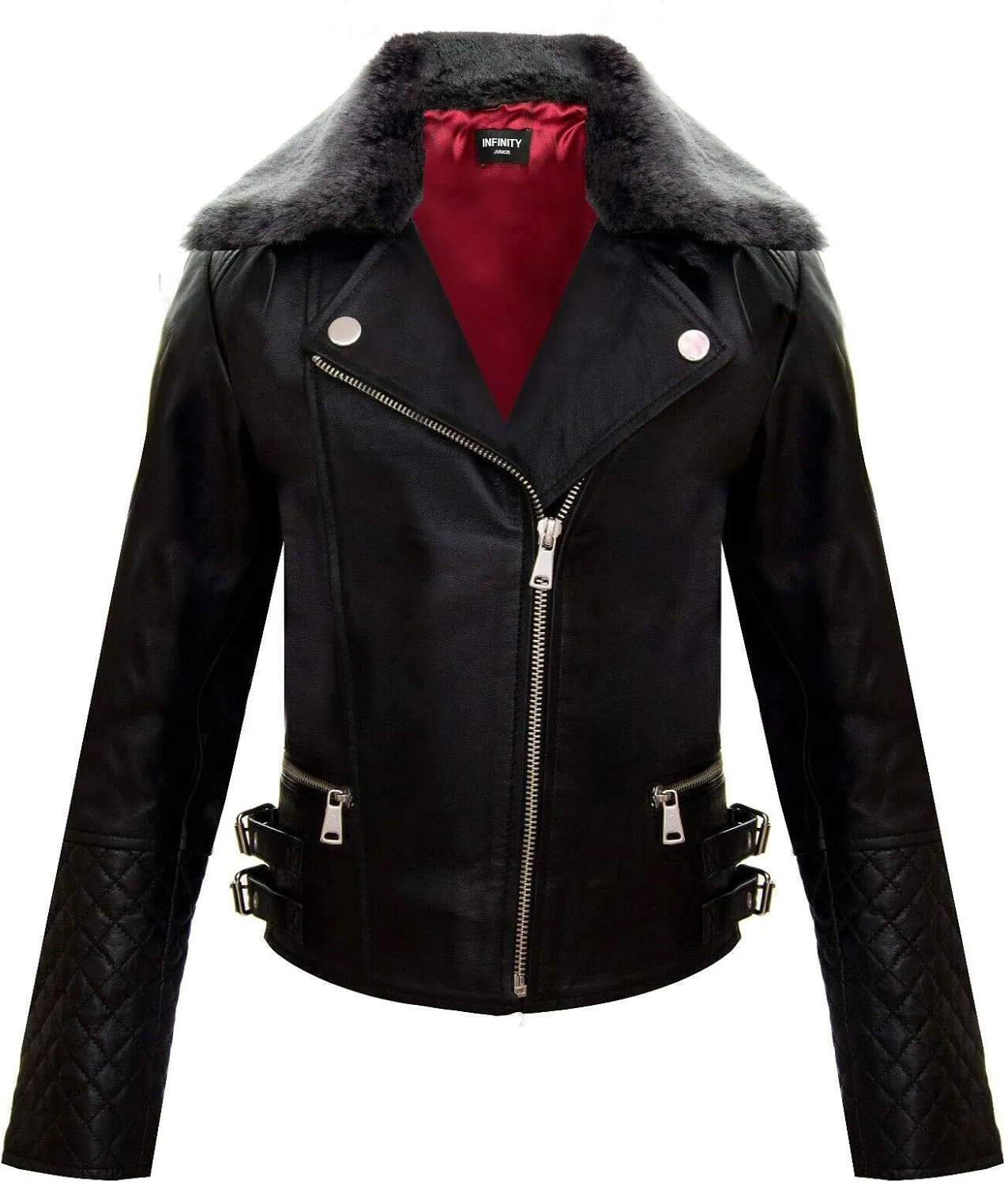 Kids Jackets Girls Designer's 100% Leather Jacket Zip Up Biker Coats (1-13Years)