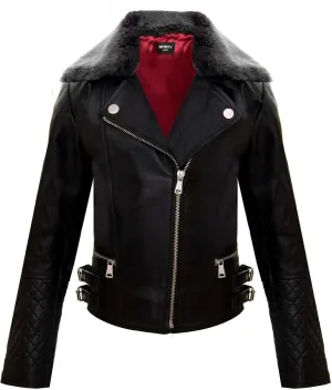 Kids Jackets Girls Designer's 100% Leather Jacket Zip Up Biker Coats (1-13Years)