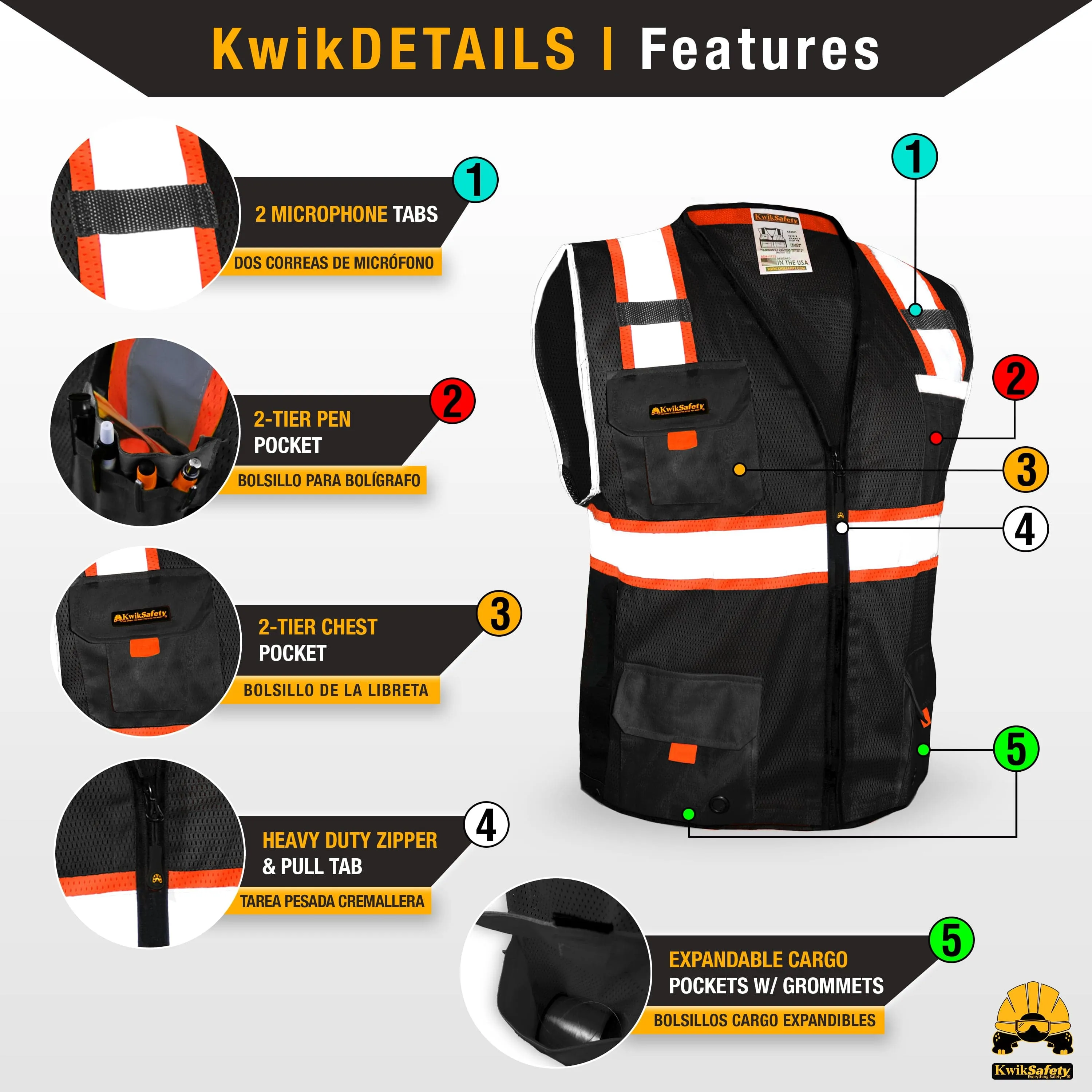 KwikSafety UNDERBOSS Safety Vest (11 POCKETS) Premium ANSI Class Unrated PPE Construction Industrial Work Gear - Model No.: KS3301UB
