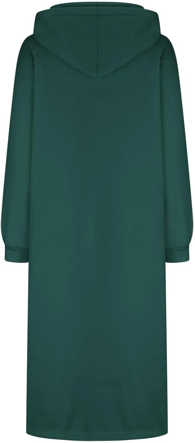 LOAIHA Women's Casual Pullover Sweatshirt Sexy Side Slit Long Sleeve Hoodie Long Dress With Kangaroo Pocket