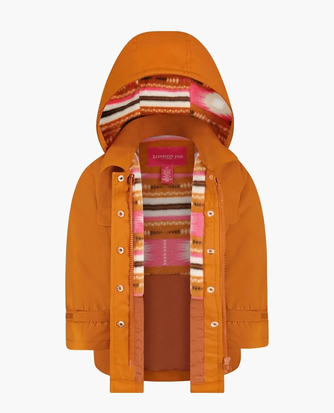 LONDON FOG Girls Snap-Front Skirted Trench with Hood - Stylish and Practical Outerwear for Young Fashionistas