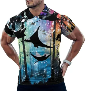 Manta Ray Forests Silhouette Mens Polo Shirts Quick Dry Short Sleeve T-shirts Slim Tennis Collared Tees Tops