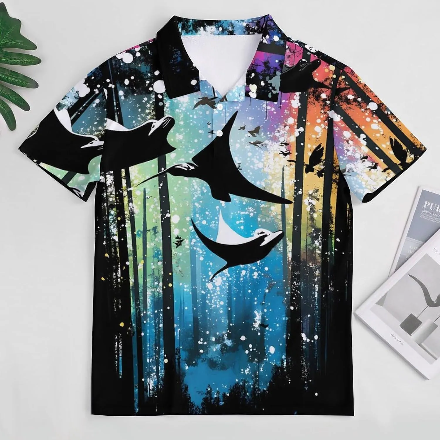 Manta Ray Forests Silhouette Mens Polo Shirts Quick Dry Short Sleeve T-shirts Slim Tennis Collared Tees Tops
