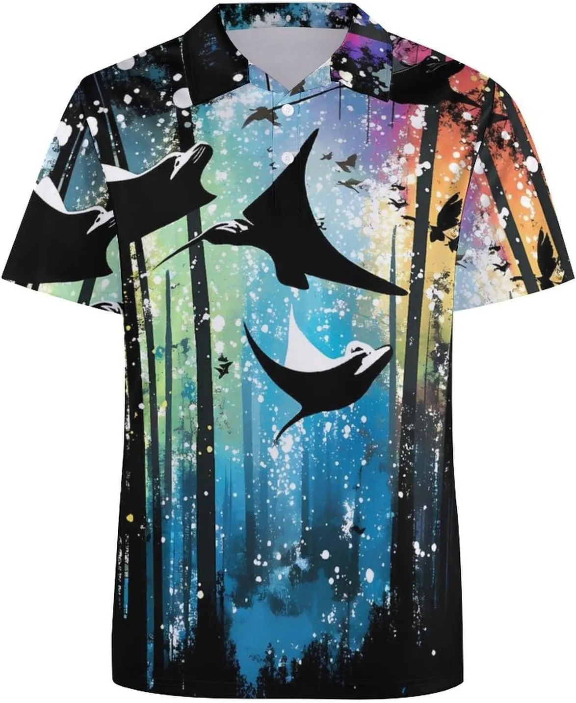 Manta Ray Forests Silhouette Mens Polo Shirts Quick Dry Short Sleeve T-shirts Slim Tennis Collared Tees Tops