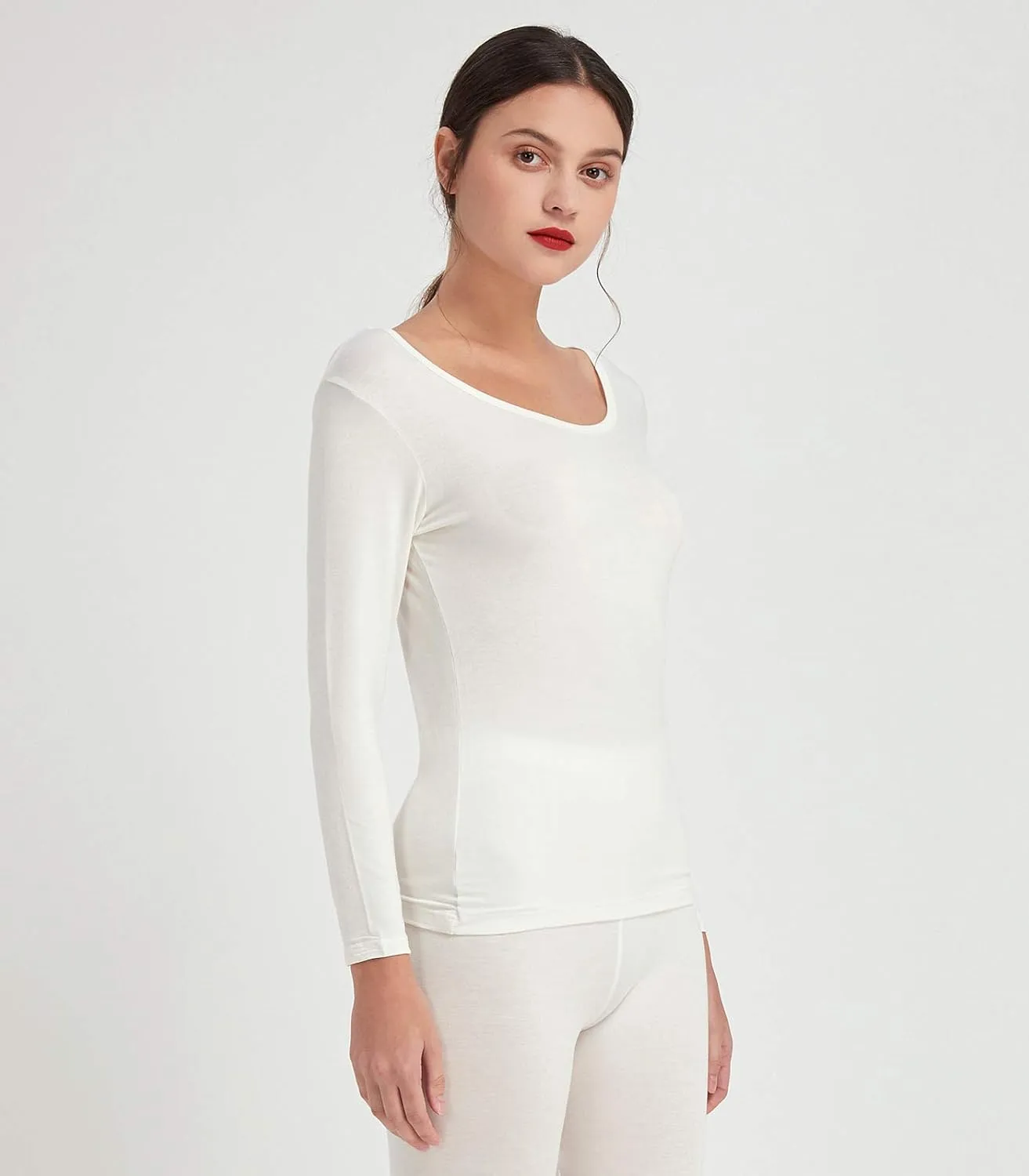 Mcilia Women's Ultrathin Modal Thermal Baselayer Top Scoop Neck Long Sleeve Undershirt